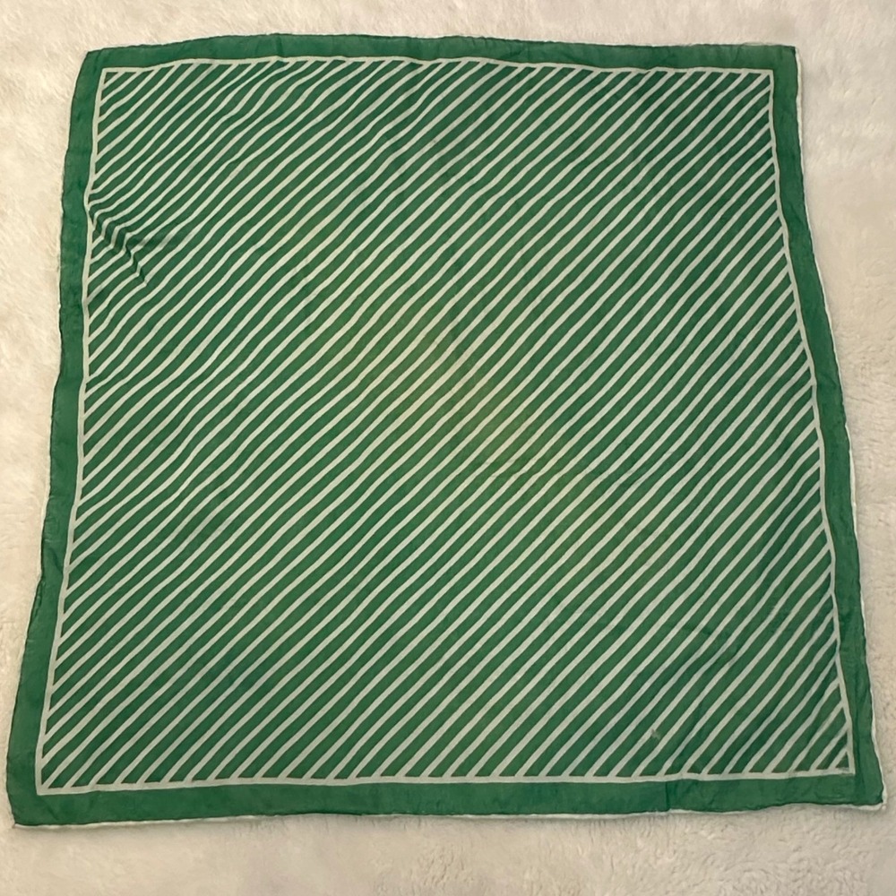 Striped Scarf‎ Women 16x16 Green Vintage Neckerchief Retro Square